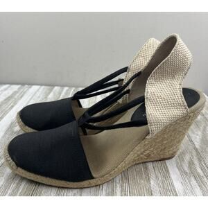 Adrienne Vittadini Shoes Wedge Espadrilles Black Tan Stretch 8.5